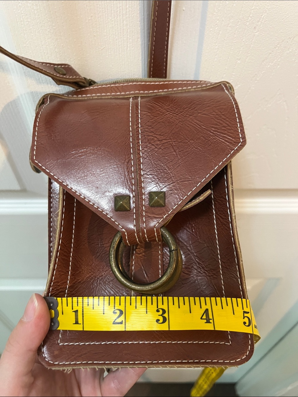 Brown Crossbody Phone Pouch with Ring Accent - Picture 11 of 12